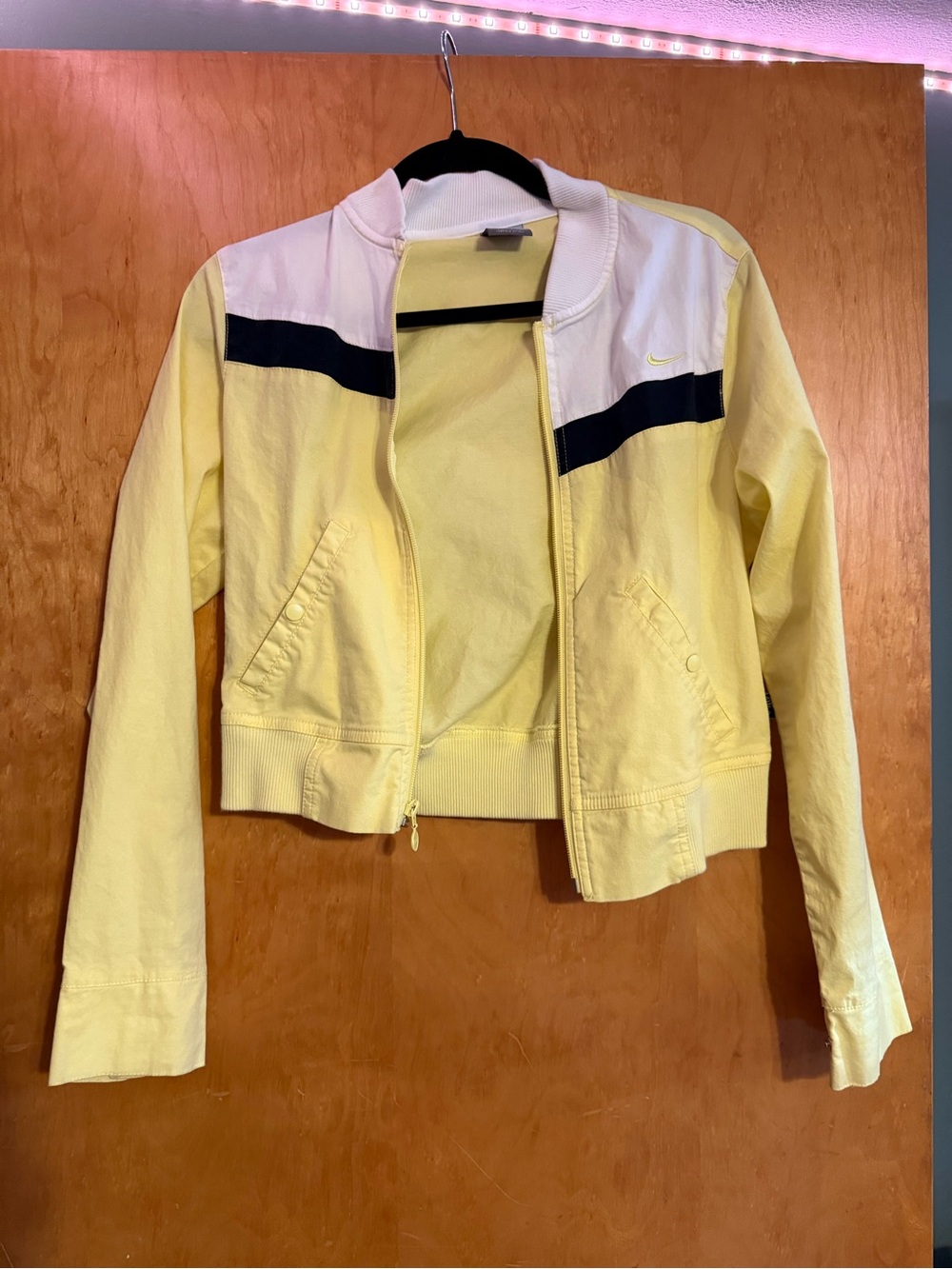 Nike Yellow and White Colorblock Bomber Jacket with Black Stripe